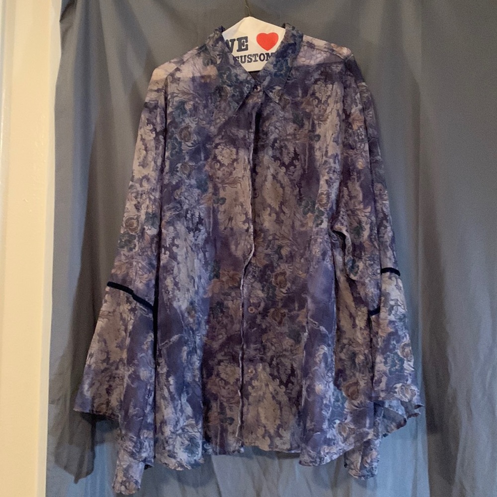 Chiffon Button Down Flared Long Sleeve Blouse.